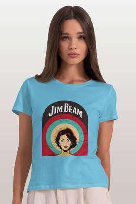 jim beam character black round neck womens t-shirt - sky blue