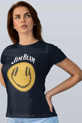 jim beam smiley black round neck womens t-shirt - navy