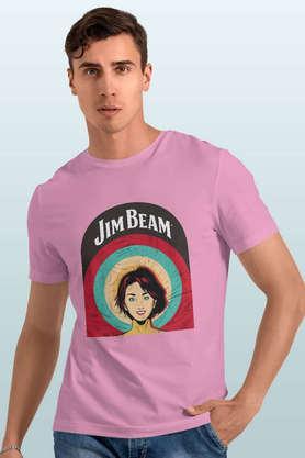 jim beam character black round neck mens t-shirt - baby pink