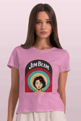 jim beam character black round neck womens t-shirt - baby pink