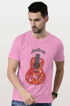 jim beam guitar black round neck mens t-shirt - baby pink