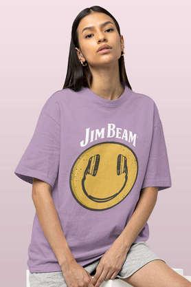 jim beam smiley black round neck womens oversized t-shirt - lavender