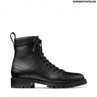 jimmy choo black grained leather combat boots