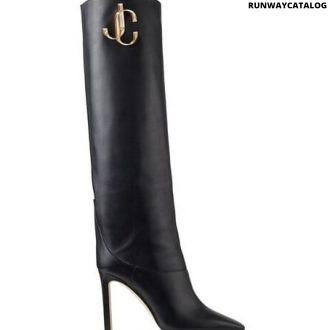 jimmy choo calf leather knee high boots with jc emblem