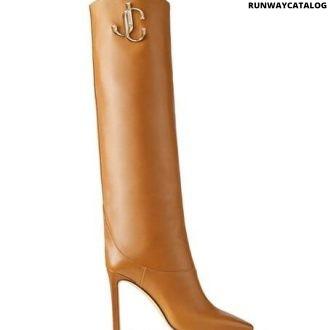 jimmy choo calf leather knee high boots with jc emblem