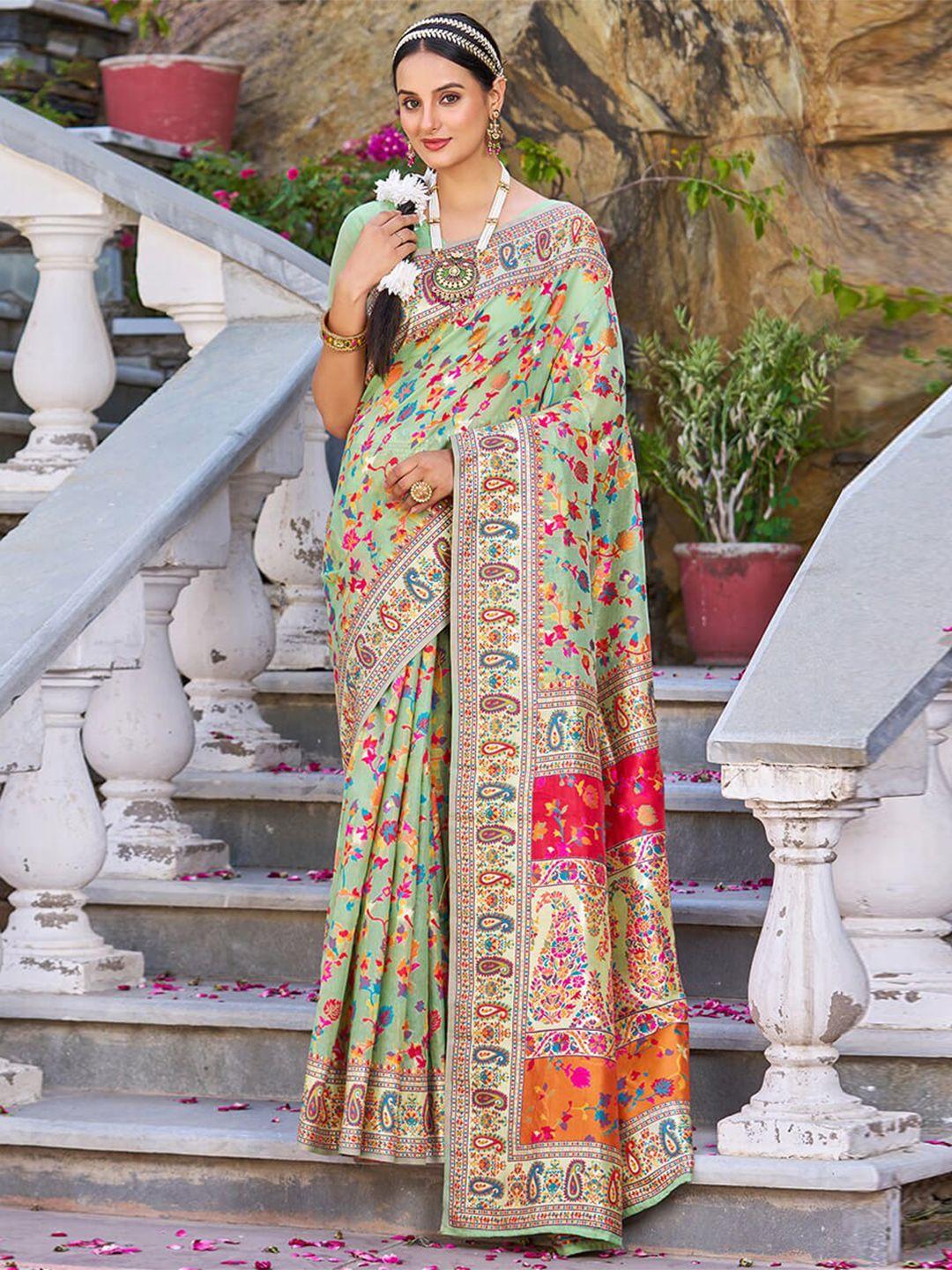 jinal & jinal floral printed woven design zari banarasi saree