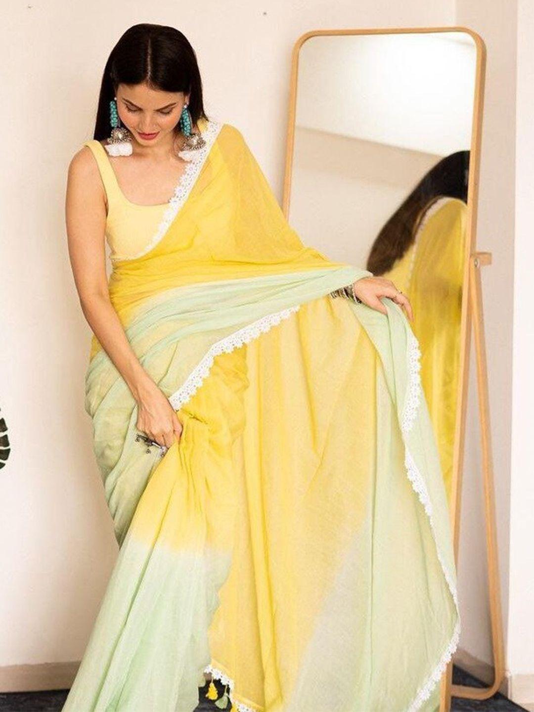 jinal & jinal yellow & white ombre poly georgette saree