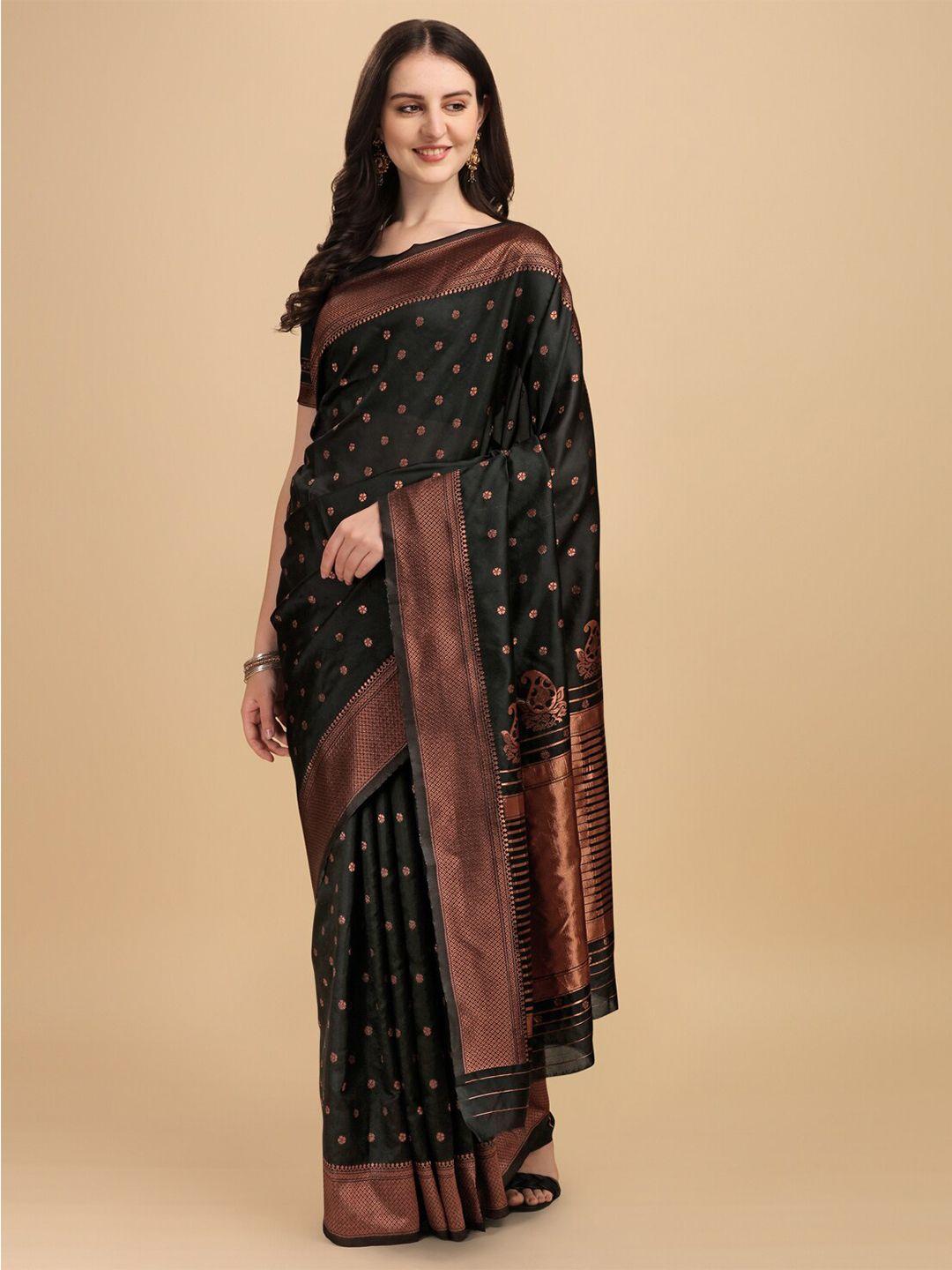 jinax black & copper-toned woven design zari pure silk banarasi saree