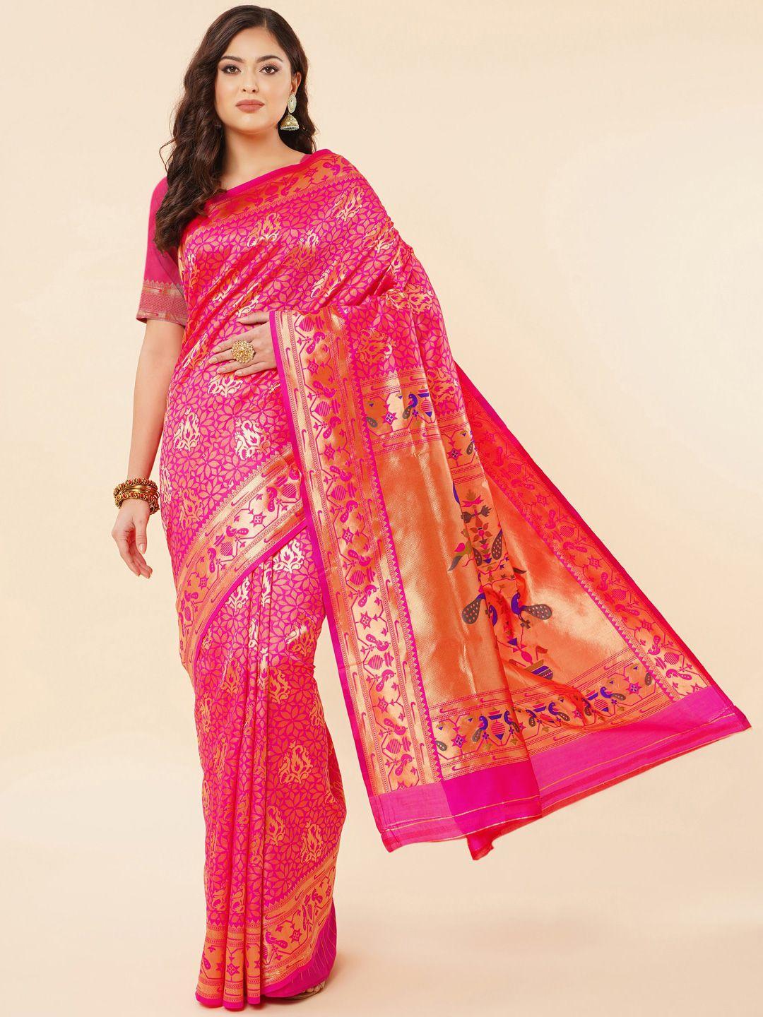 jinax ethnic motif woven design zari pure silk paithani saree