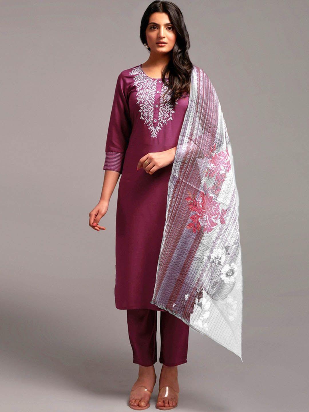 jinax women white floral embroidered regular kurti with pyjamas & with dupatta