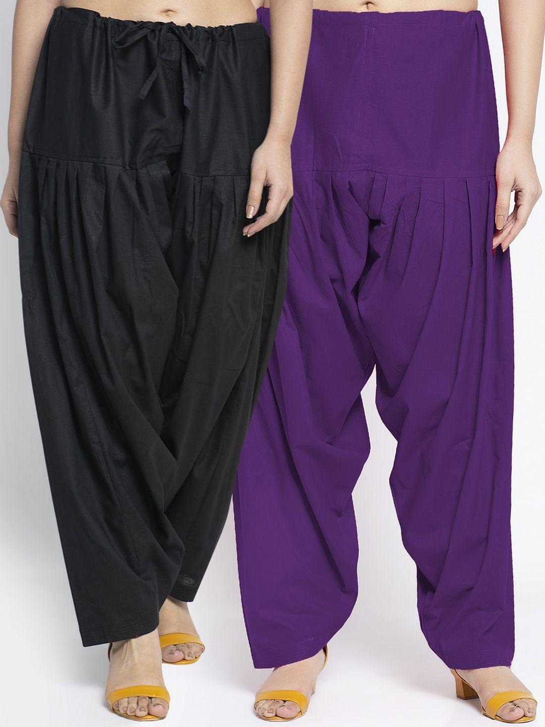 jinfo women black & purple pack of 2 solid cotton salwar