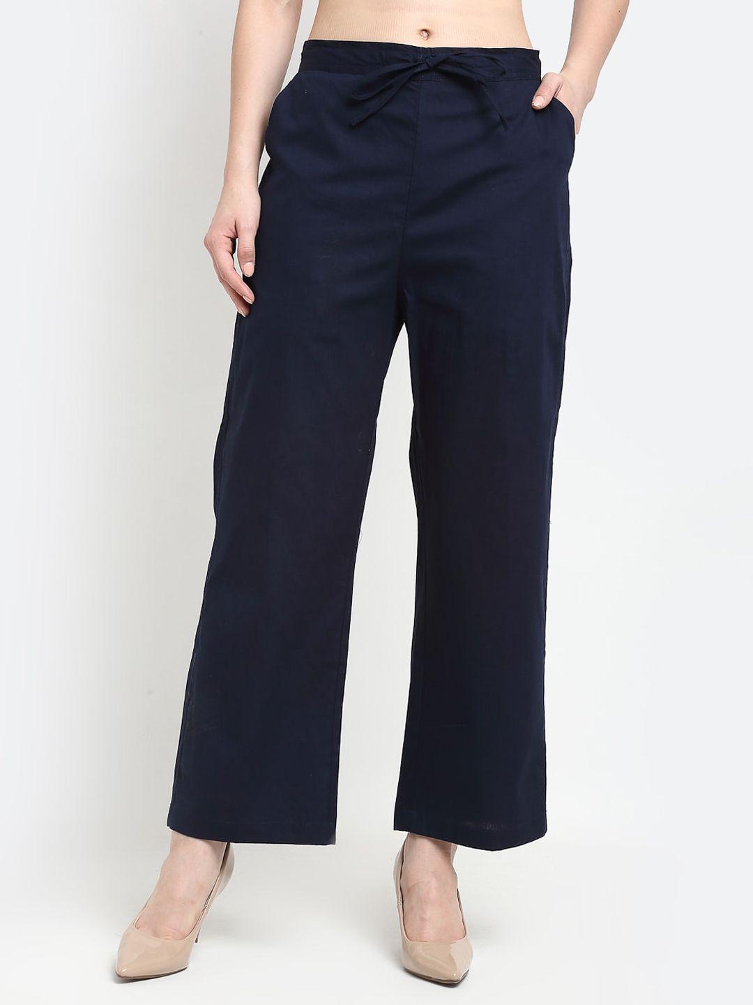 jinfo women cotton mid-rise smart loose fit parallel trousers