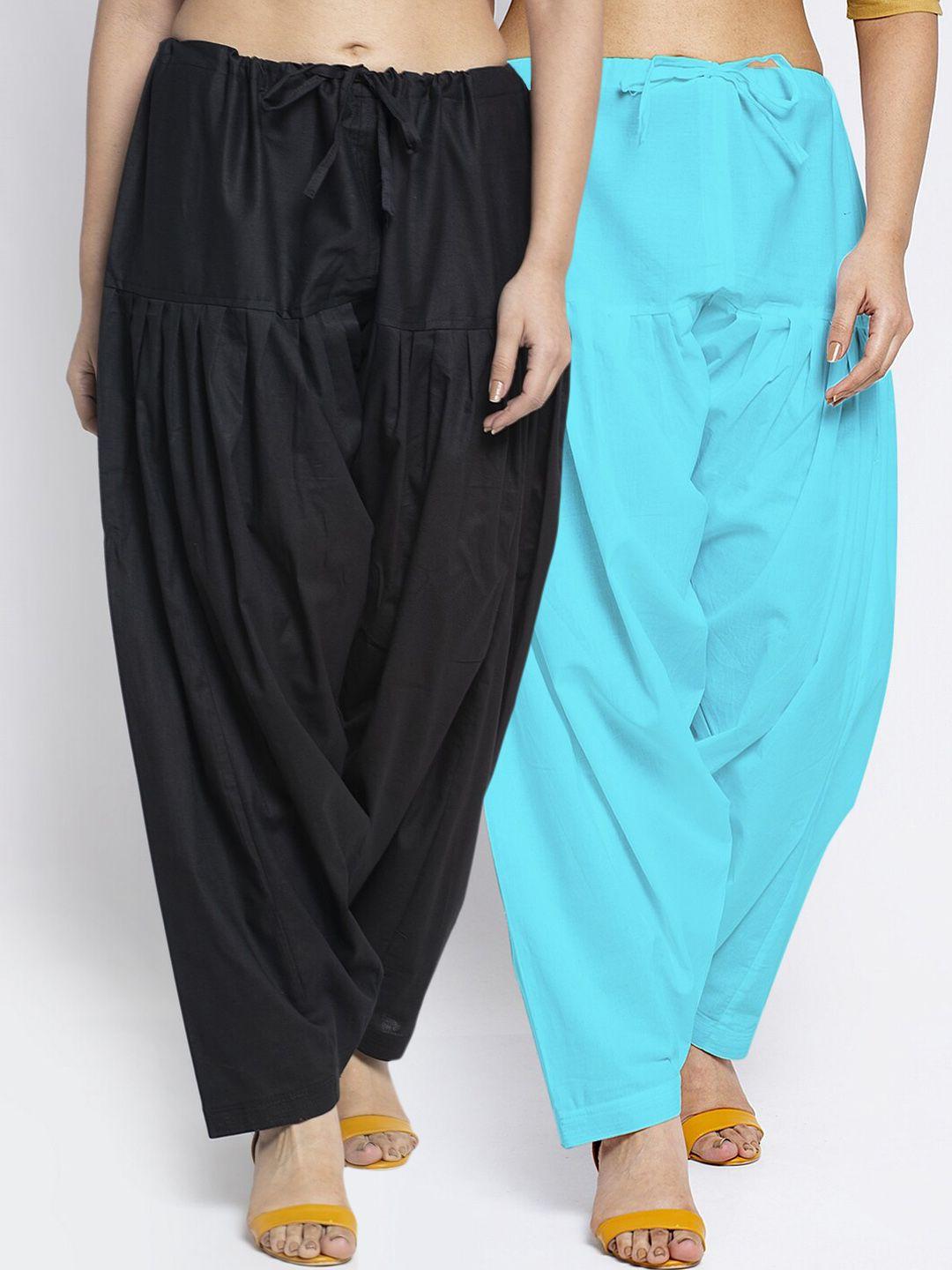jinfo women pack of 2 black & blue solid cotton salwars