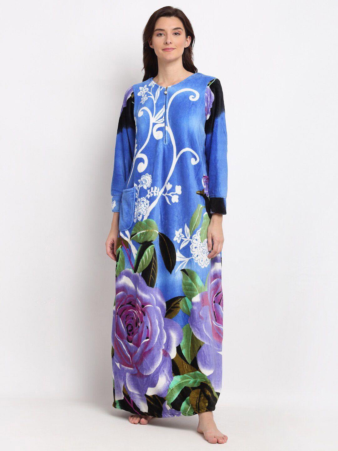 jinfo blue printed woolean maxi nightdress