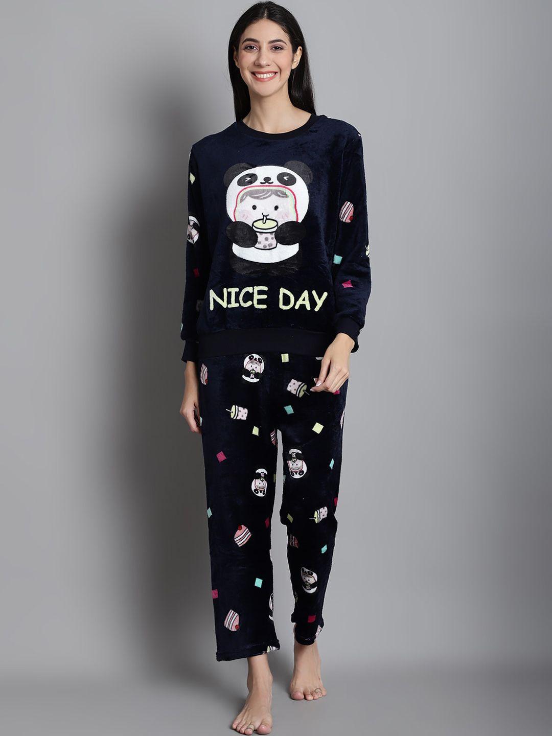 jinfo graphic printed fleece t-shirt with pyjamas