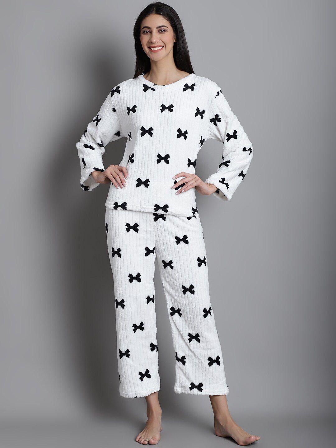 jinfo printed fleece top and pyjamas night suit