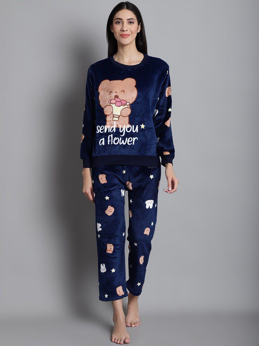 jinfo printed fleece top and pyjamas night suit