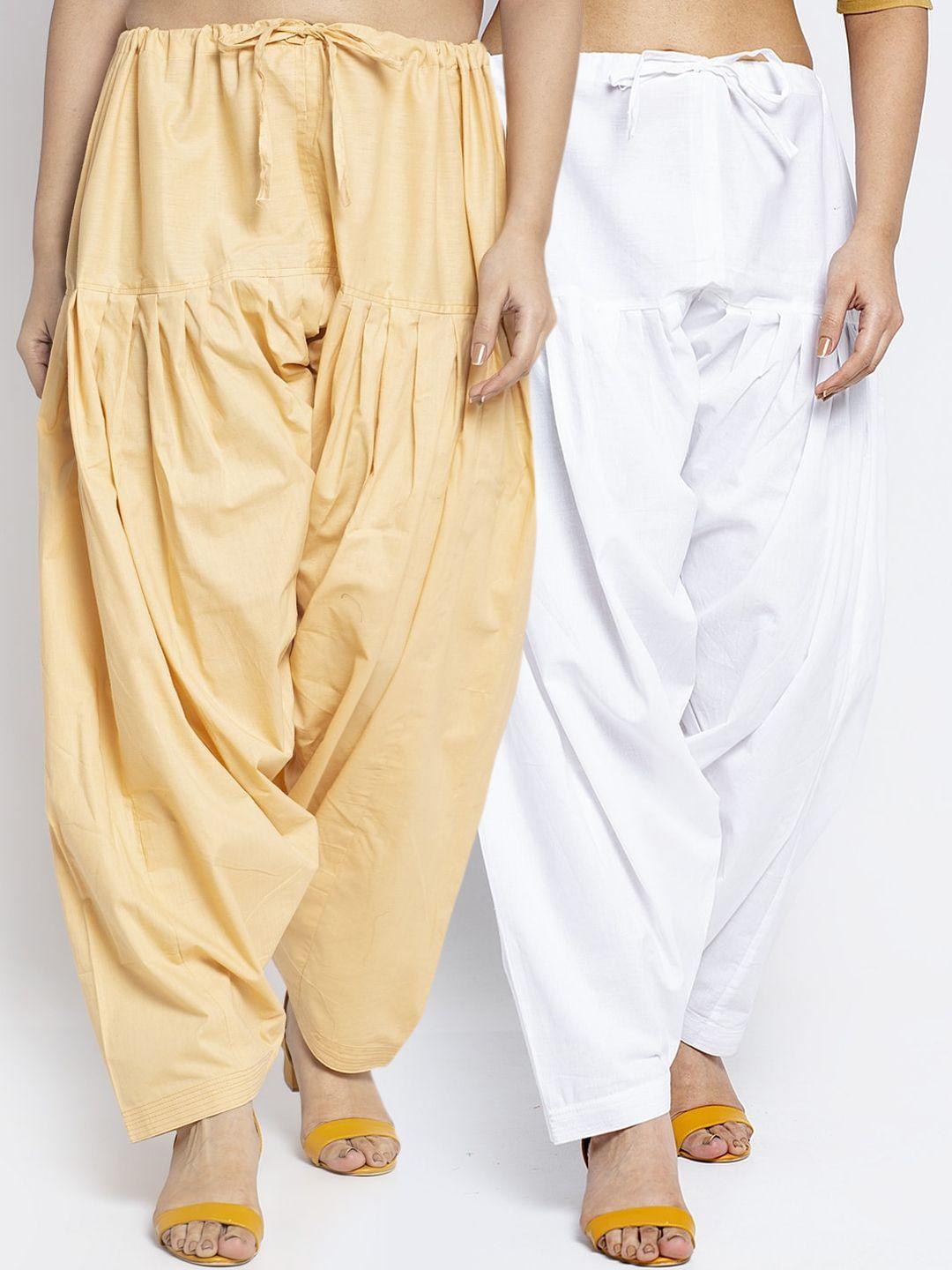 jinfo set of 2 women white & beige solid loose fit pure cotton salwar