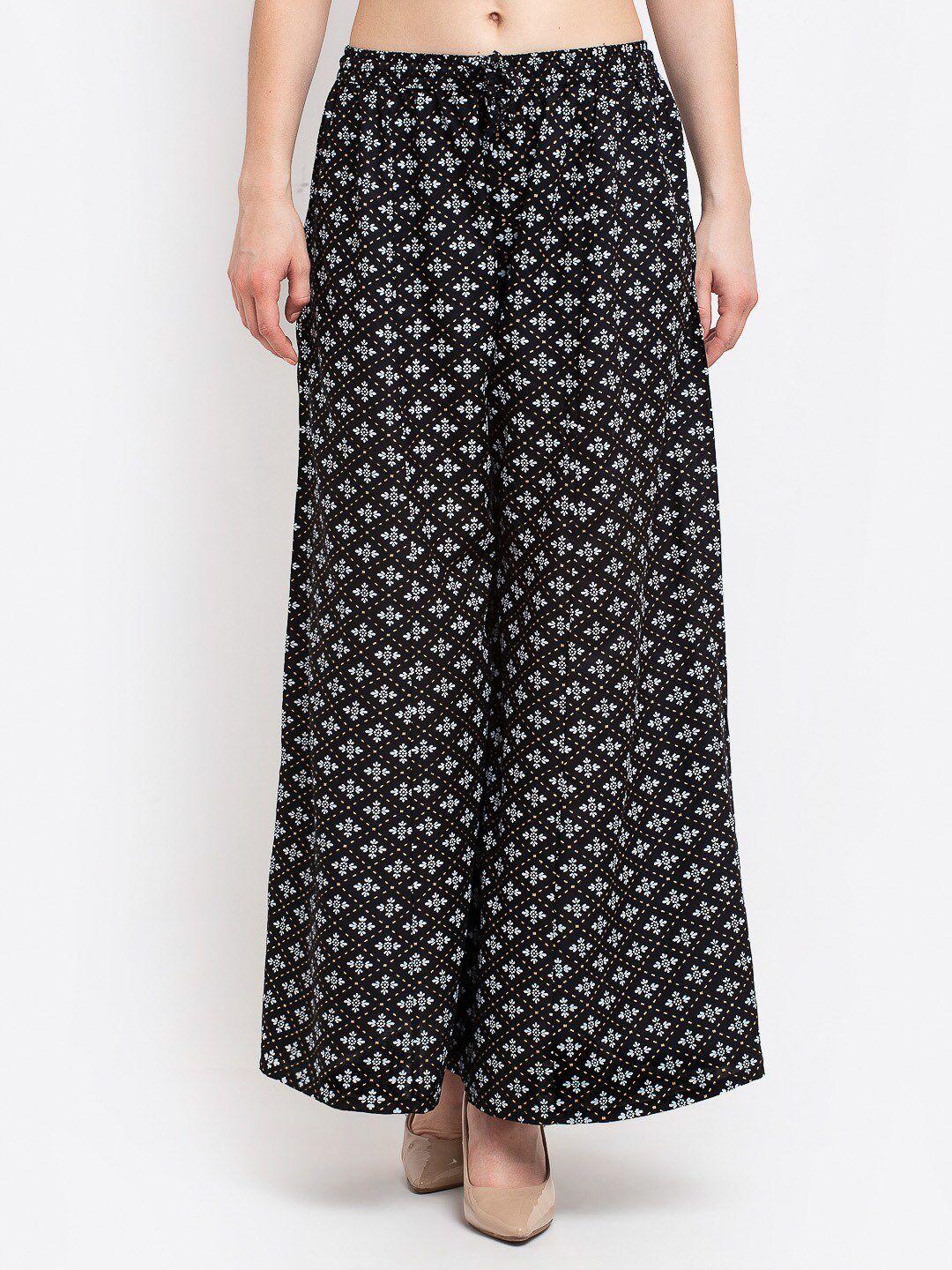jinfo women black & white printed flared knitted palazzos