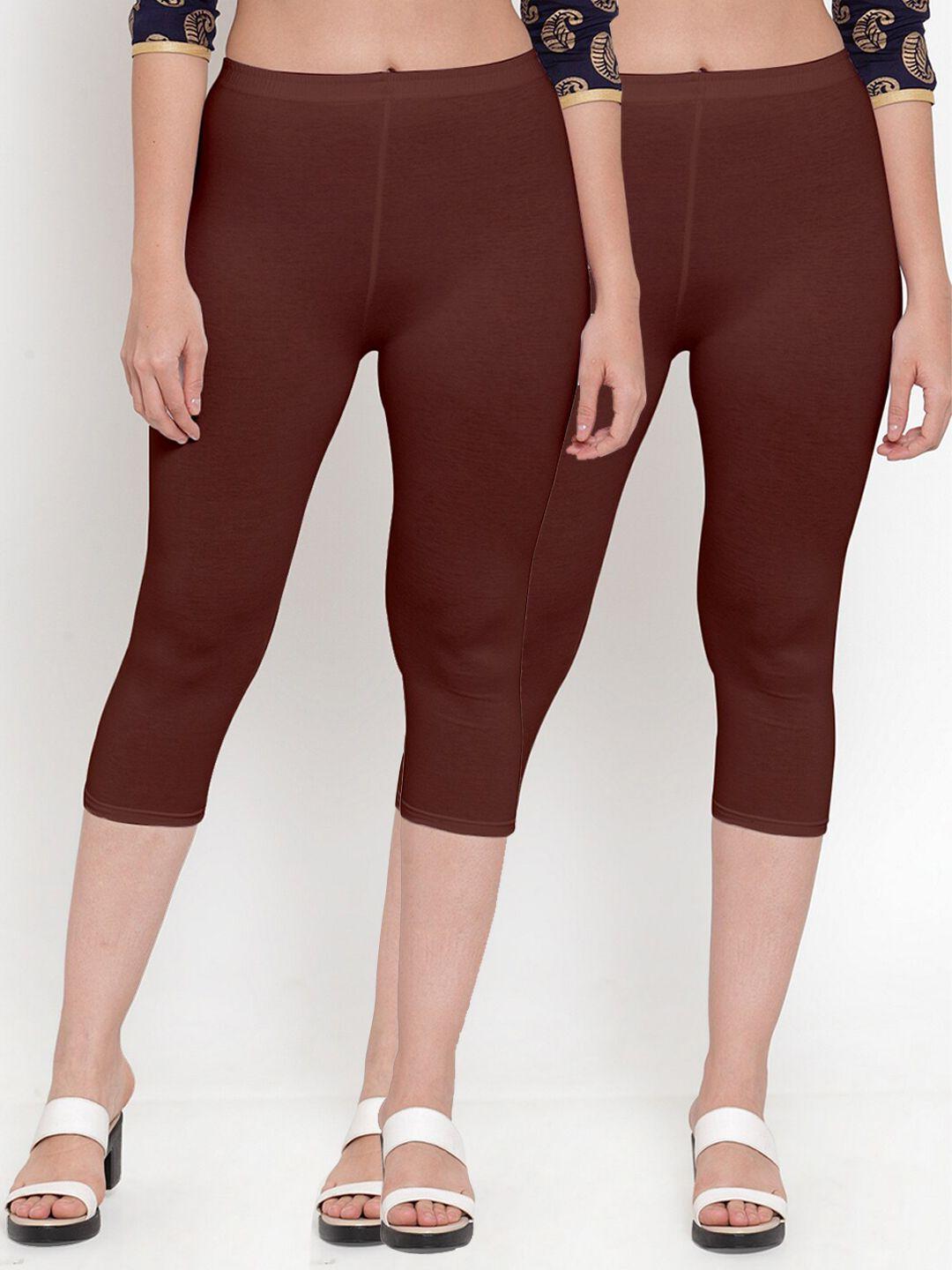 jinfo women brown pack of 2 solid cotton capris
