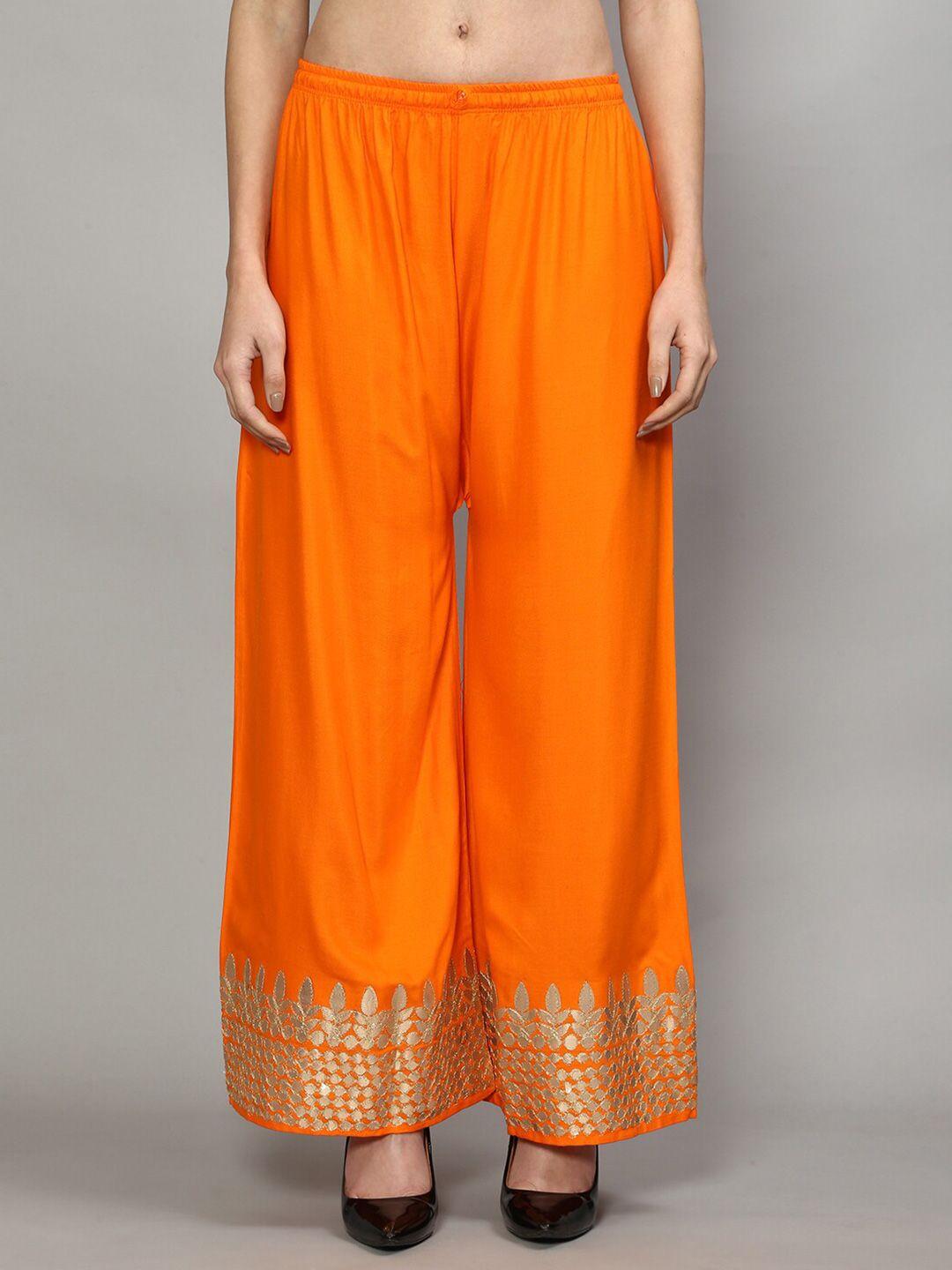 jinfo women orange flared knitted ethnic palazzos