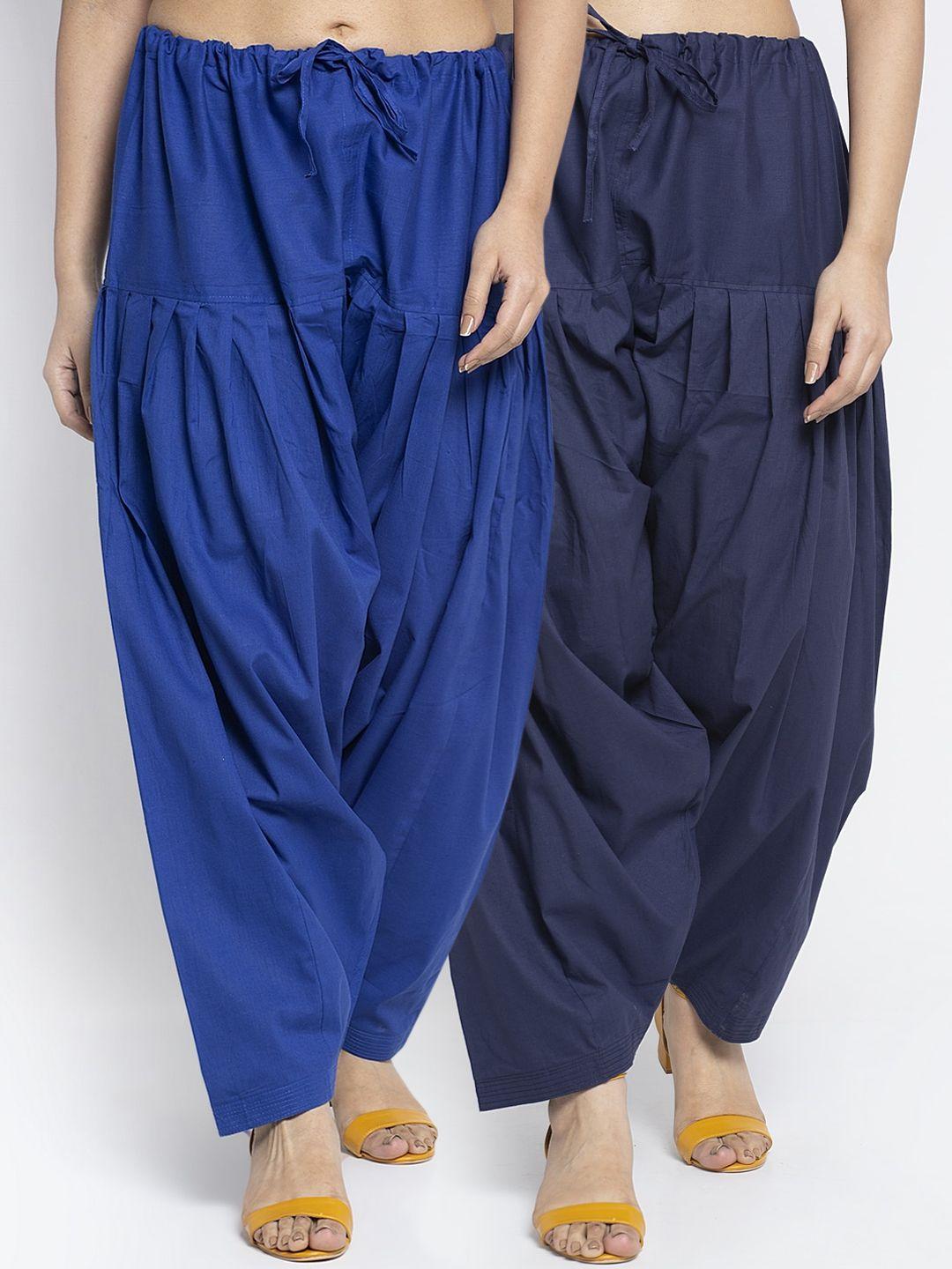 jinfo women pack of 2 blue & navy blue solid cotton salwar