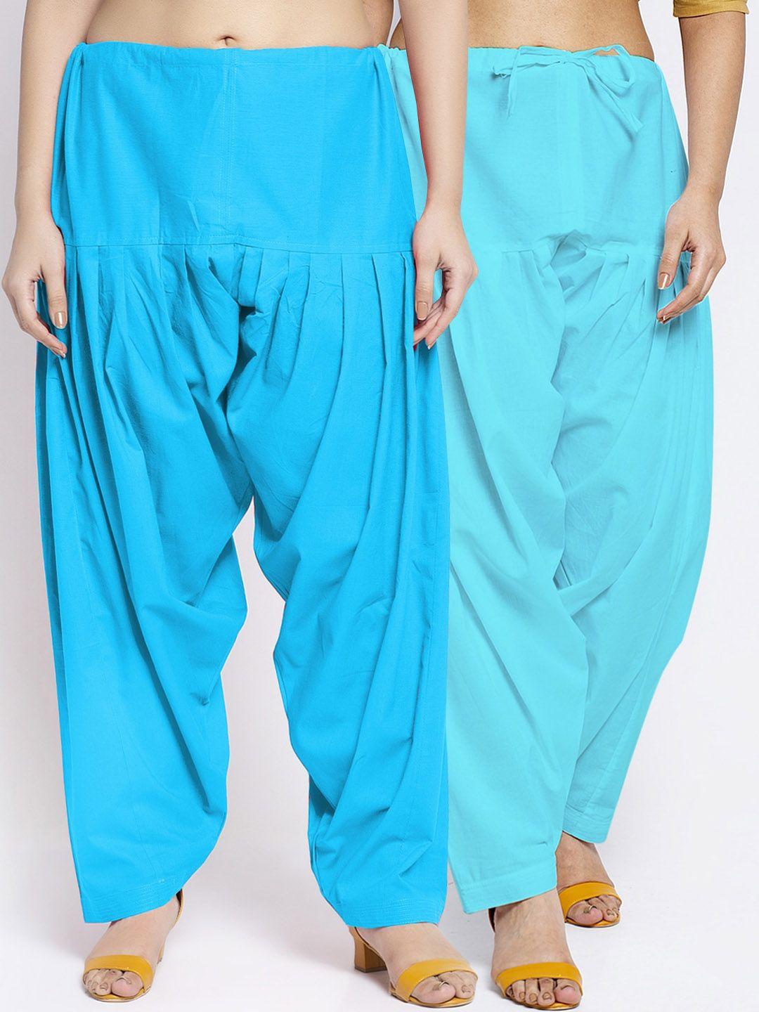 jinfo women pack of 2 blue solid loose fit cotton salwars