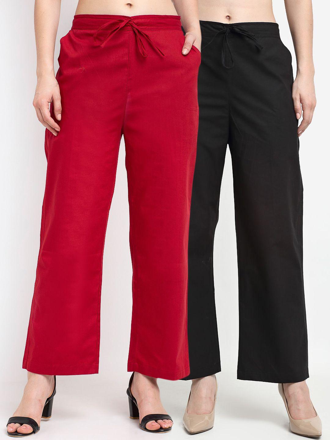 jinfo women pack of 2 cotton smart loose fit parallel trousers