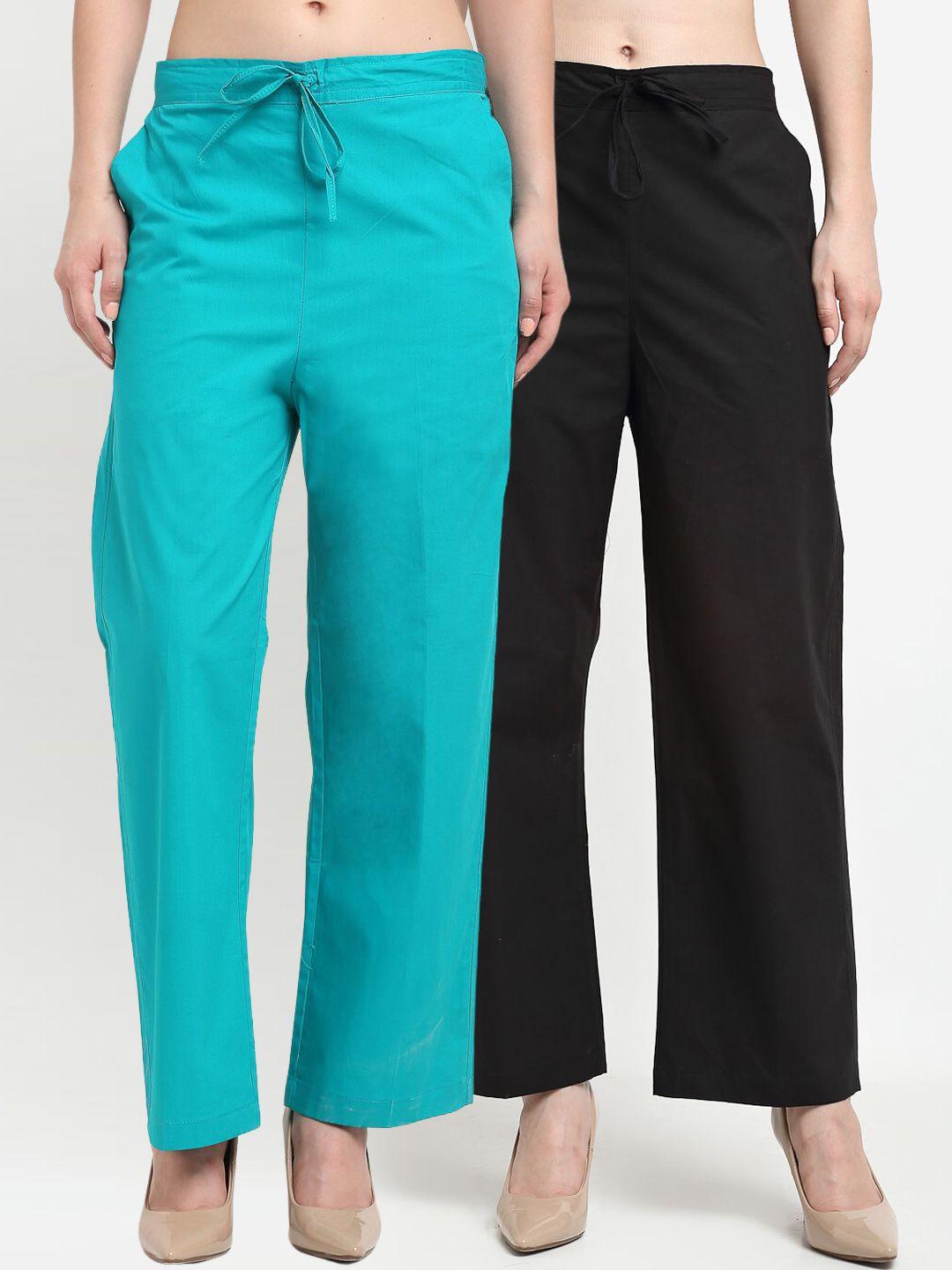 jinfo women pack of 2 cotton smart loose fit parallel trousers