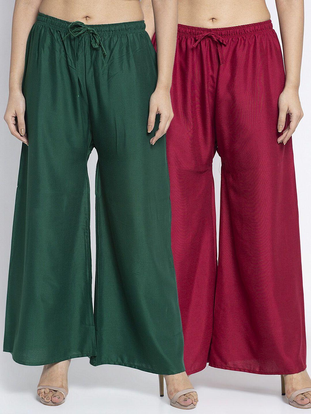 jinfo women pack of 2 maroon & green ethnic palazzos