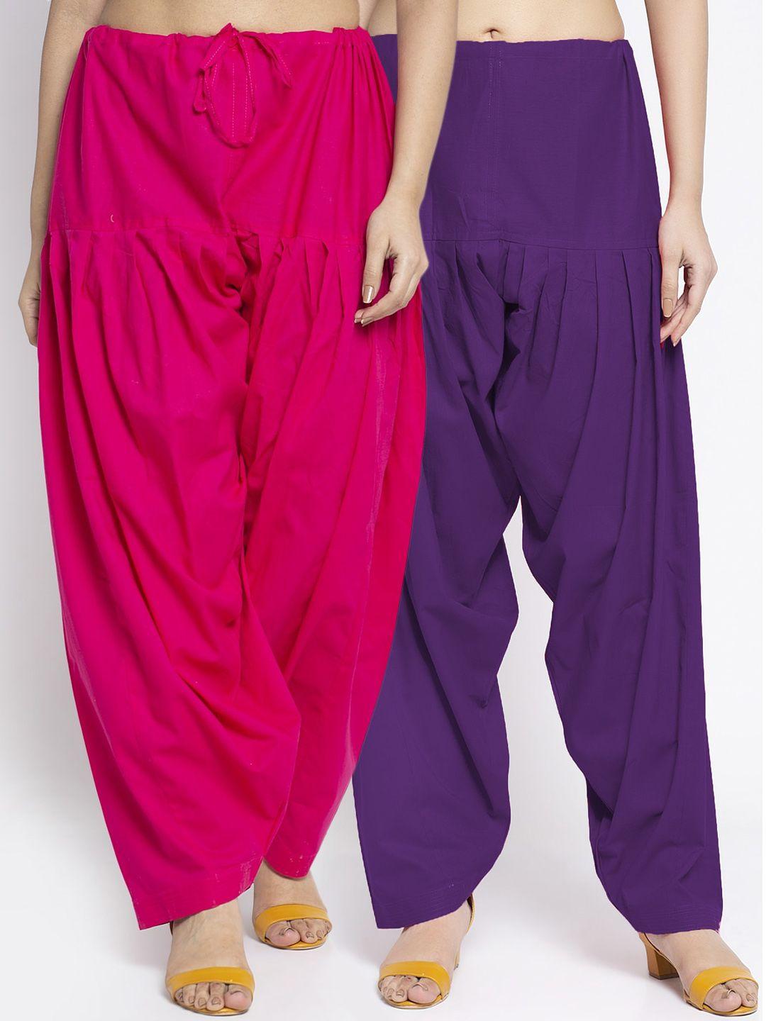 jinfo women pack of 2 pink & purple solid cotton loose-fit salwar