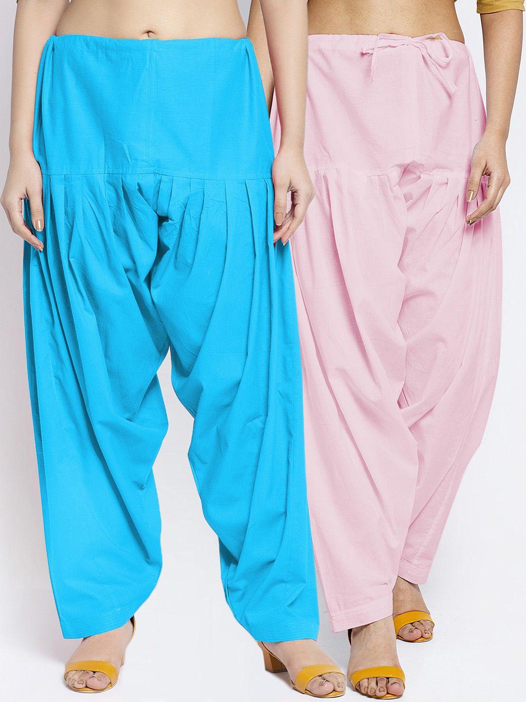 jinfo women pack of 2 pink solid loose fit pure cotton salwars