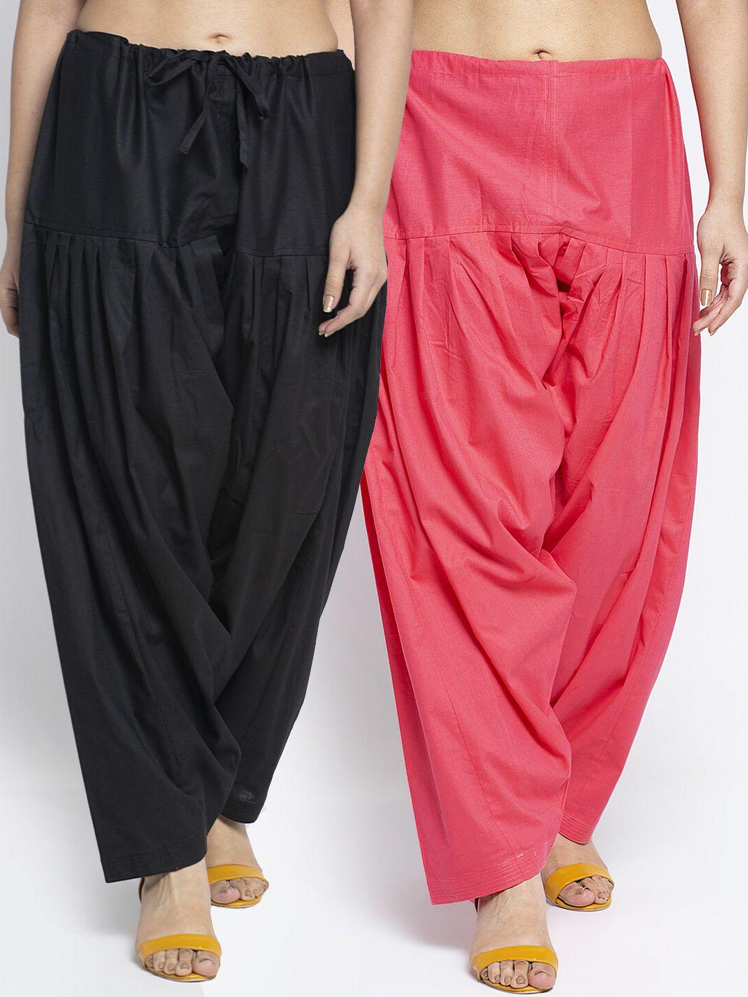 jinfo women pack of 2 solid loose fit pure cotton salwars