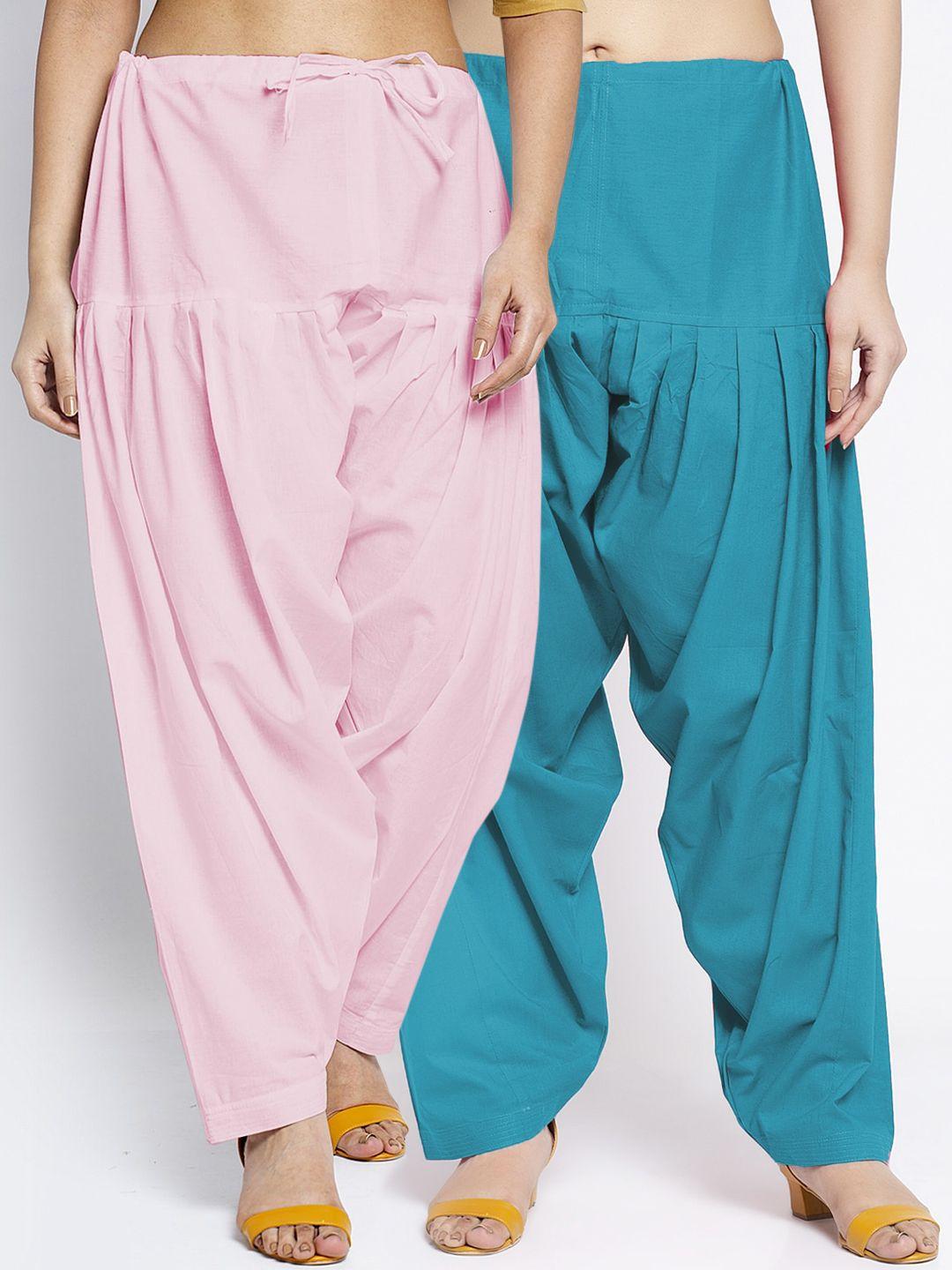 jinfo women pack of 2 solid loose fit pure cotton salwars