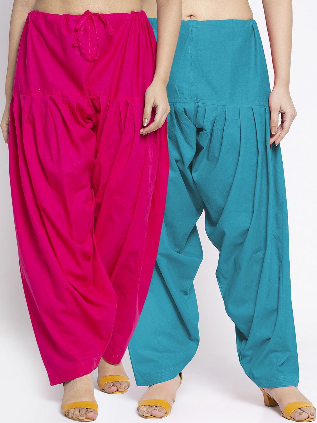 jinfo women pack of 2 solid pure cotton loose-fit salwars