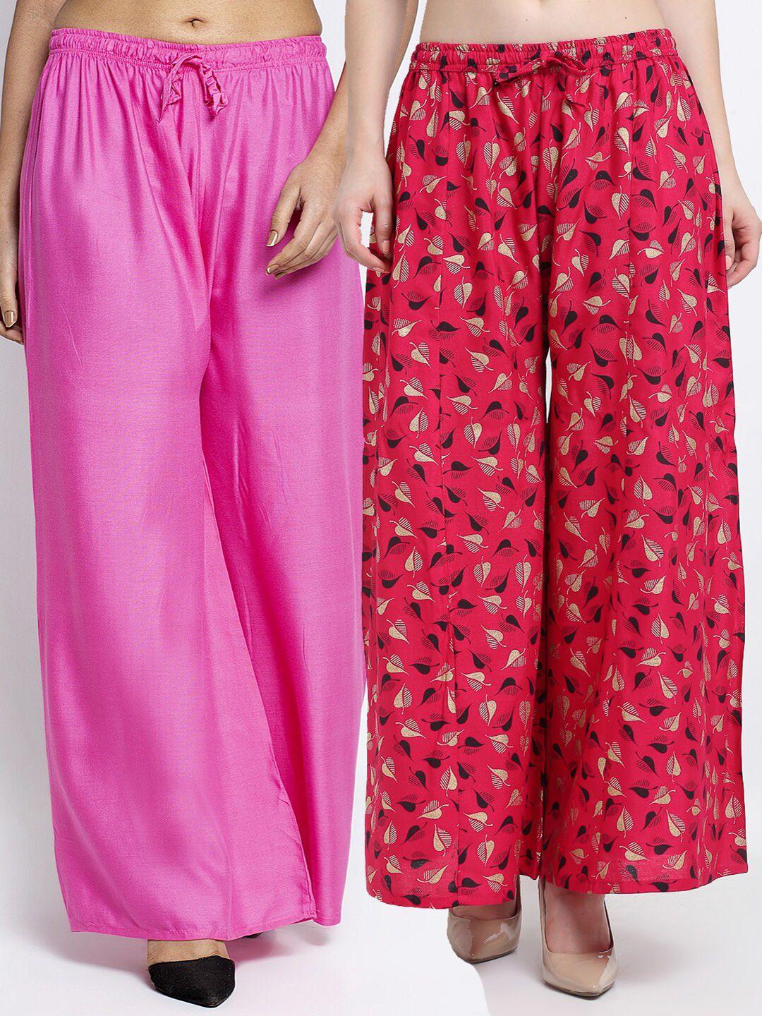 jinfo women pink & red 2 knitted ethnic palazzos