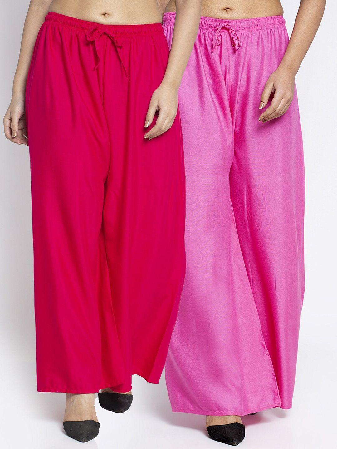 jinfo women pink pack of 2 flared ethnic palazzos