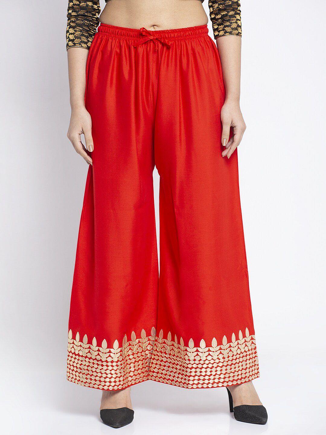 jinfo women red & gold-toned flared ethnic palazzos