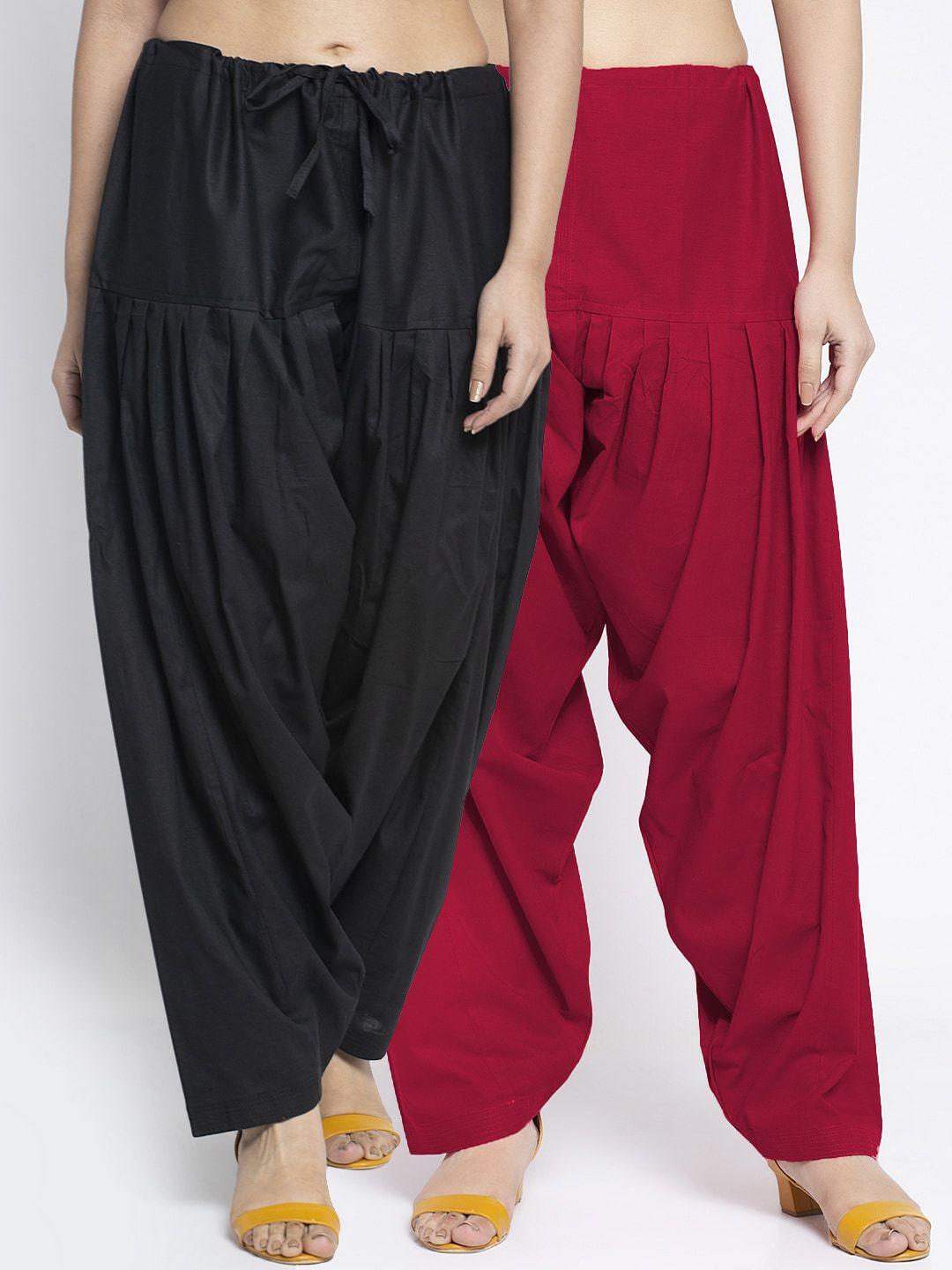 jinfo women set of 2 black & maroon loose fit solid cotton salwar