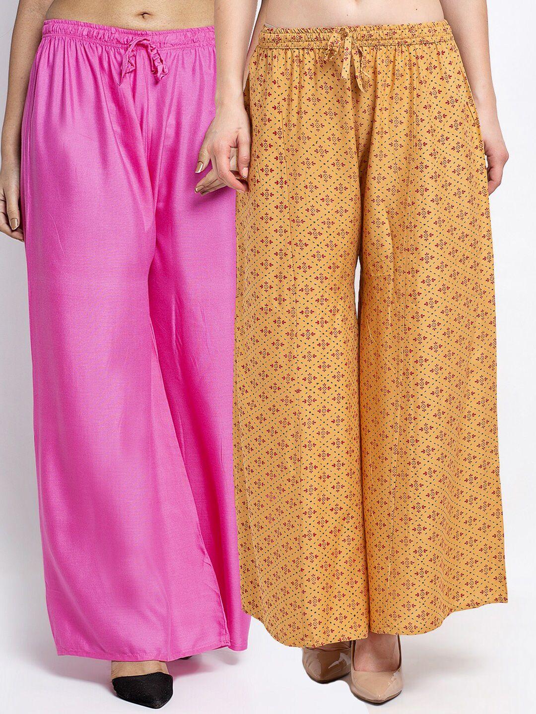 jinfo women set of 2 ethnic motifs printed knitted wide leg palazzos