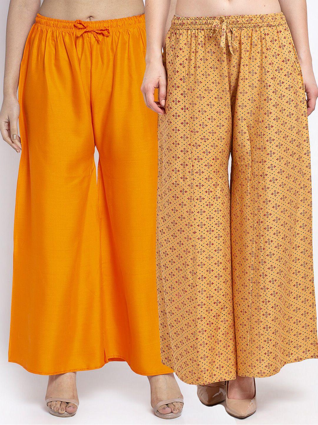 jinfo women set of 2 ethnic motifs printed knitted wide leg palazzos