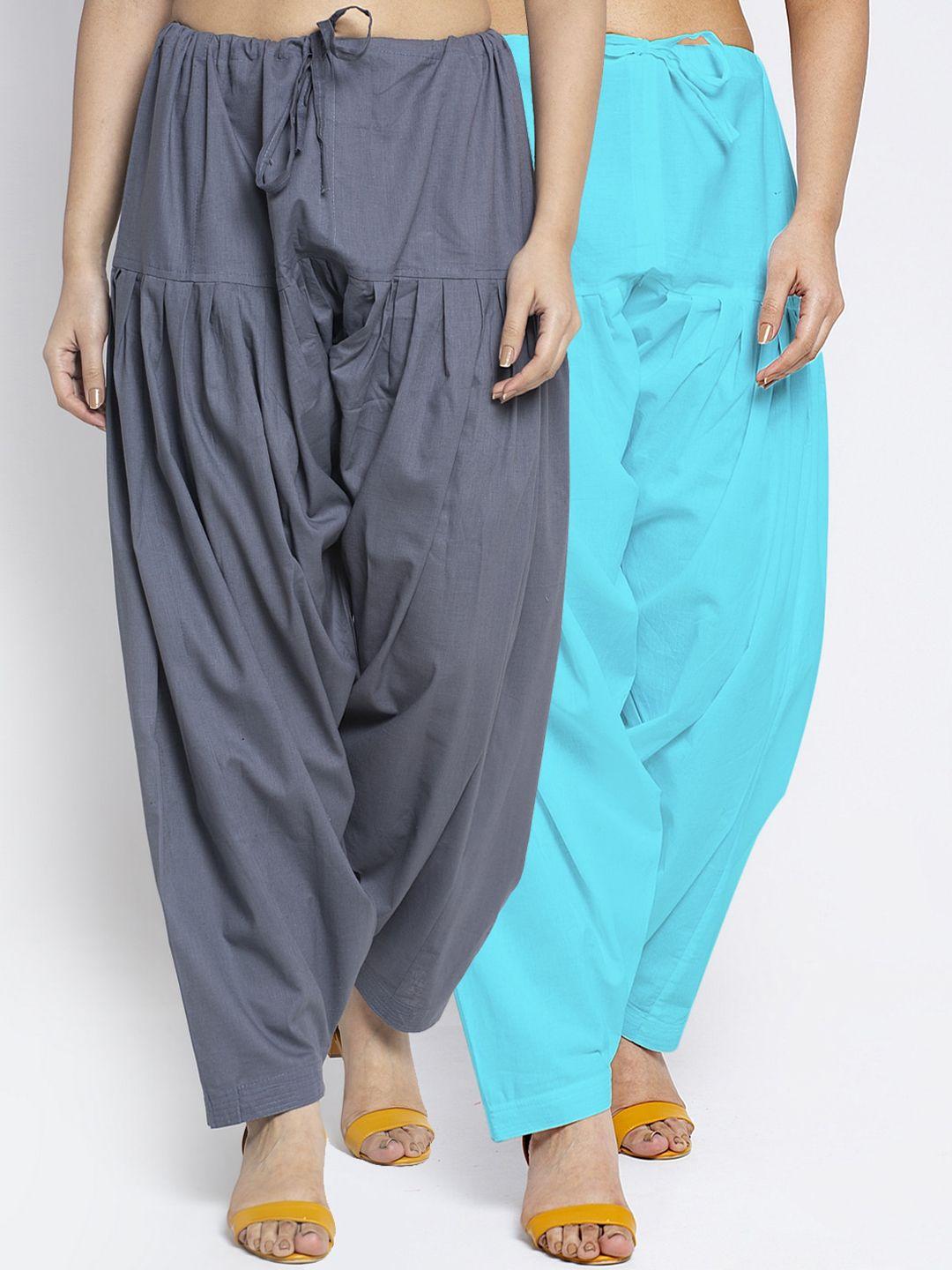 jinfo women set of 2 solid loose fit pure cotton salwars