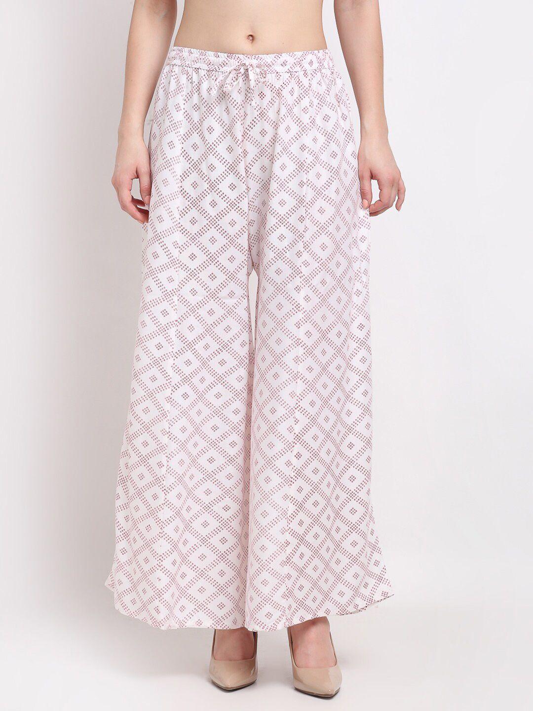 jinfo women white printed flared ethnic palazzos