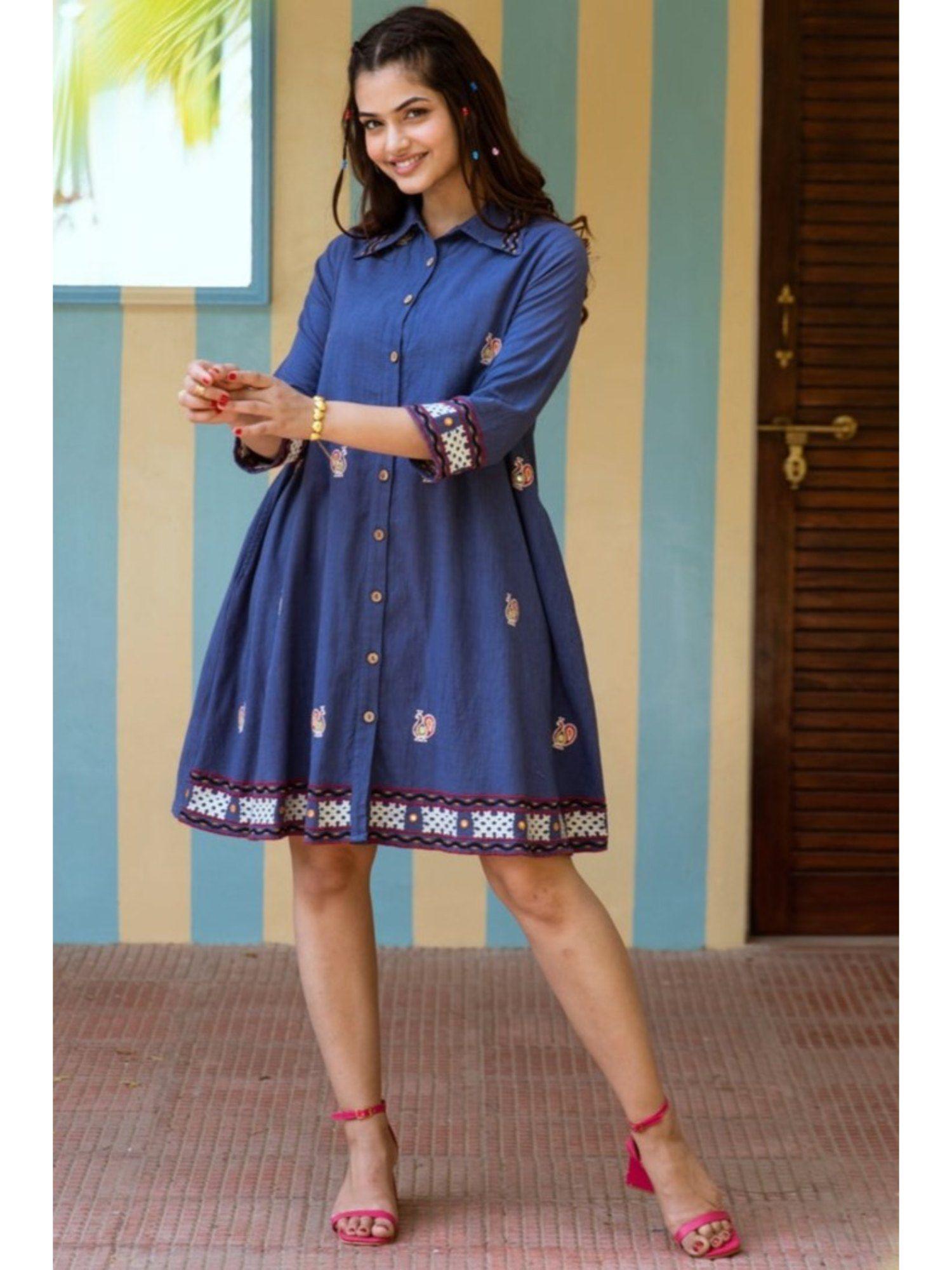 jinisha azure cotton shirt dress