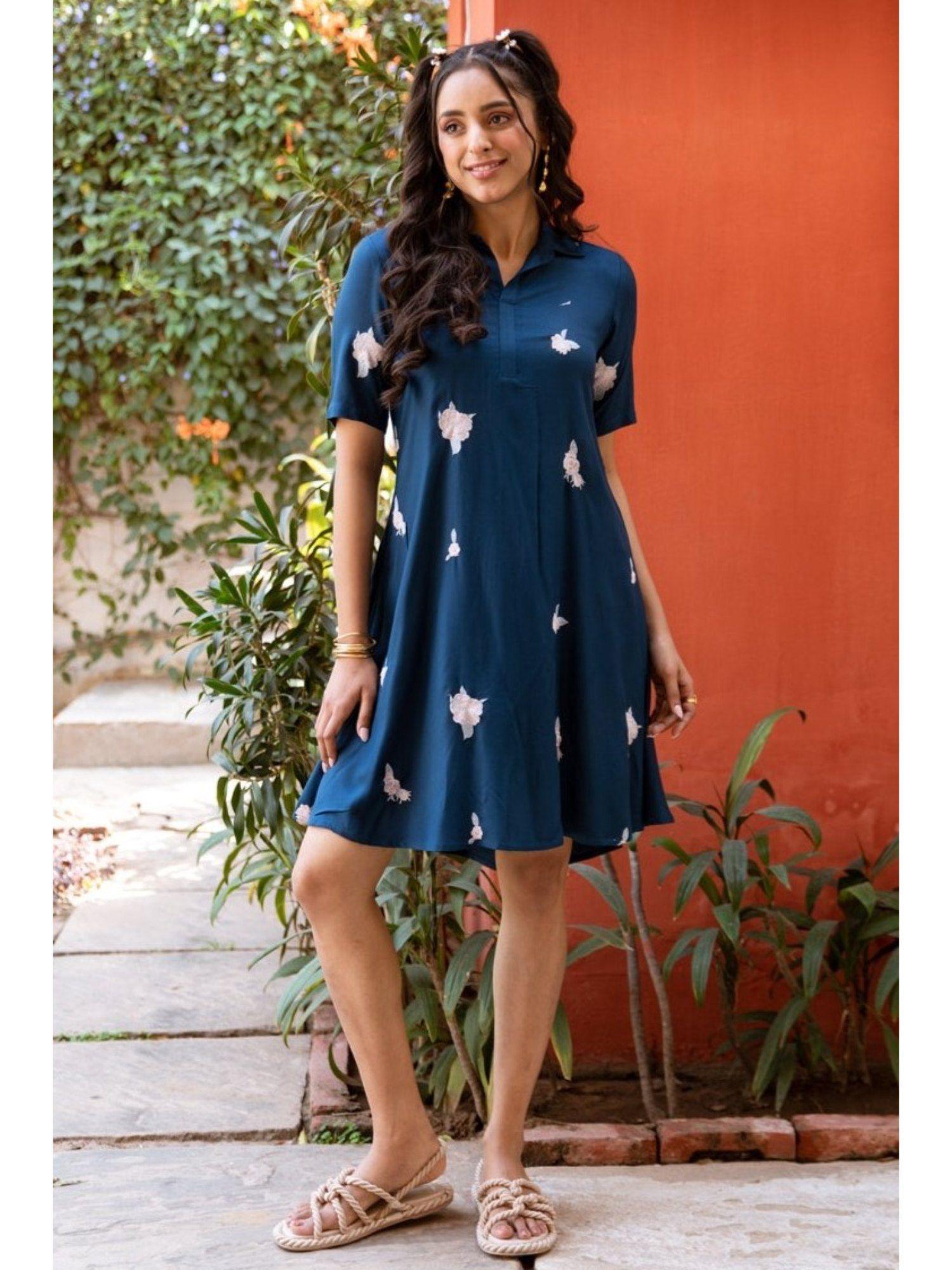 jinisha navy cute knee length cotton dress