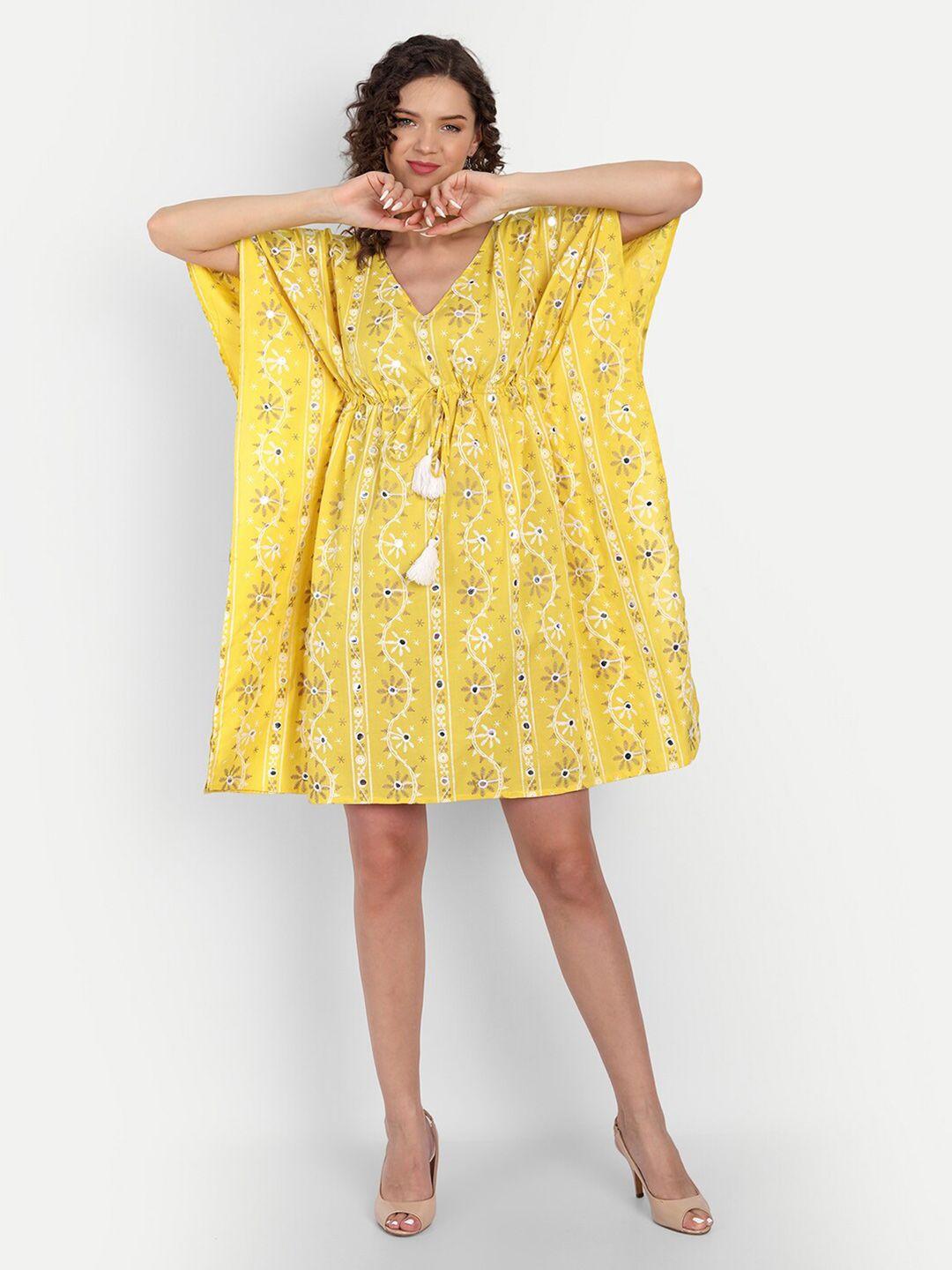 jiron lime yellow embroidered kaftan dress