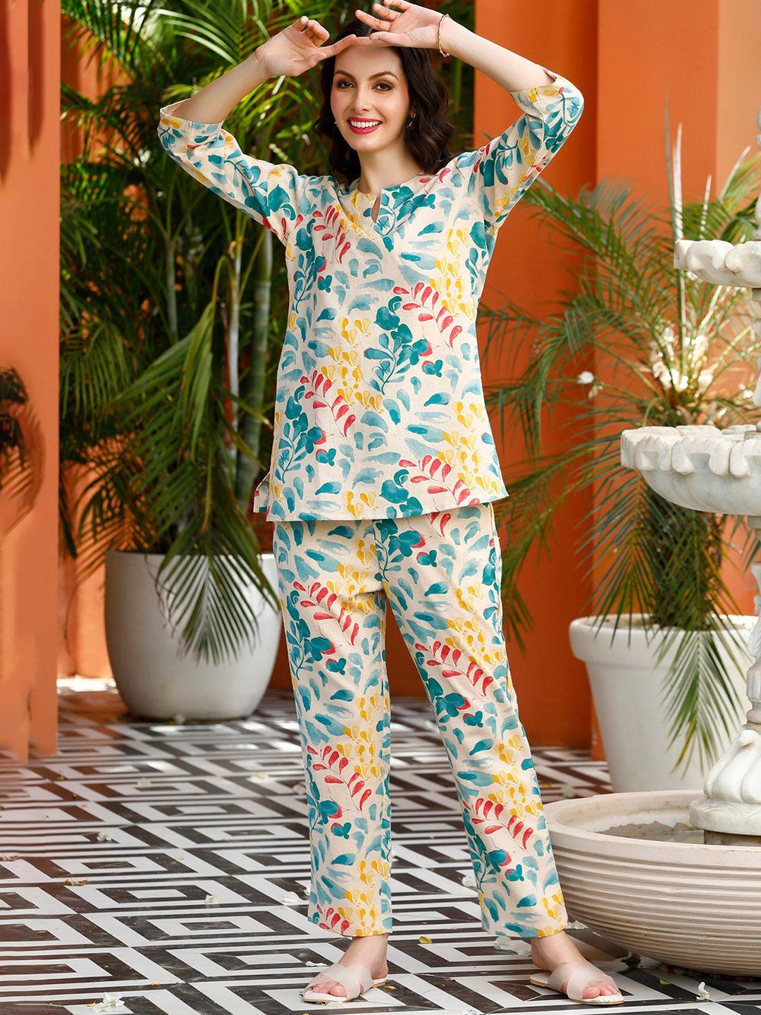 jisora floral printed pure cotton night suit