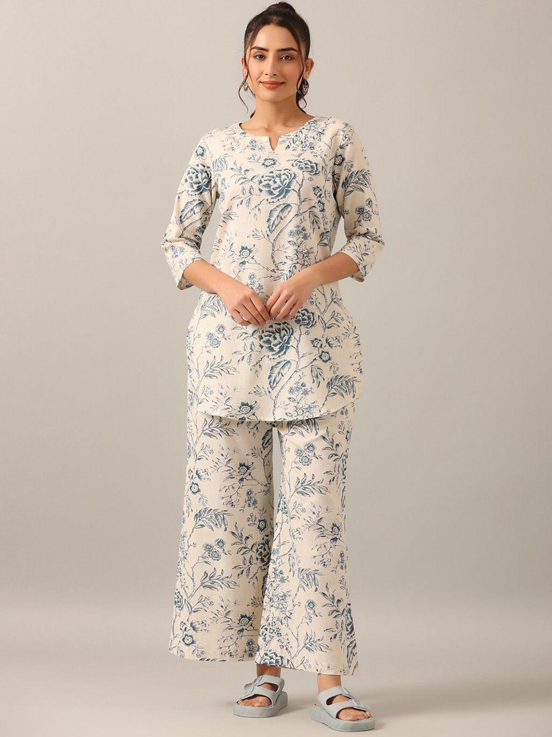 jisora women 2 pieces floral printed pure cotton night suit