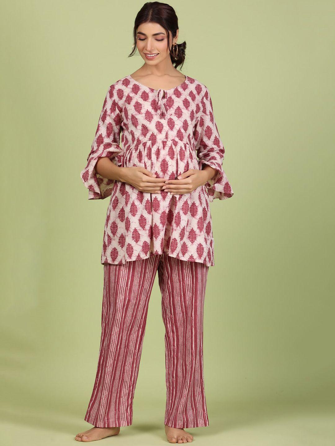 jisora ethnic motifs printed pure cotton night suit