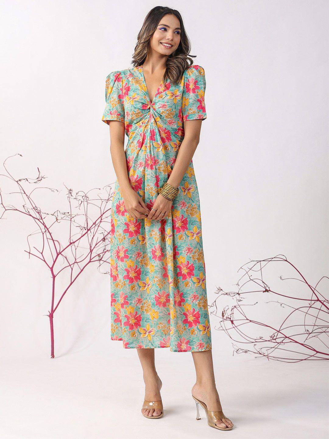 jisora floral printed cotton a-line midi dress